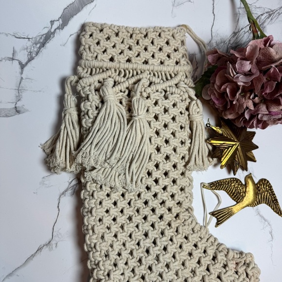 Macrame Cream White Bohemian Christmas Stocking - Picture 5 of 7